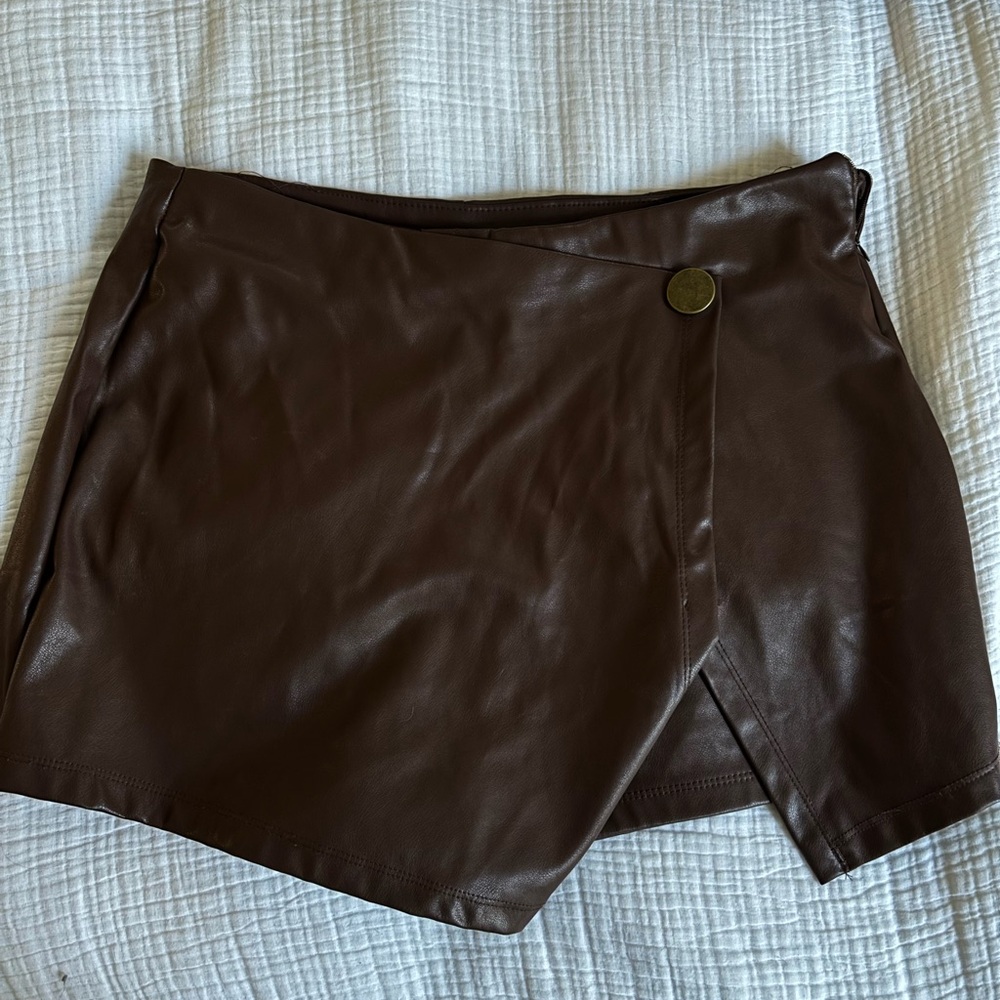 Brown Leather Women Skort